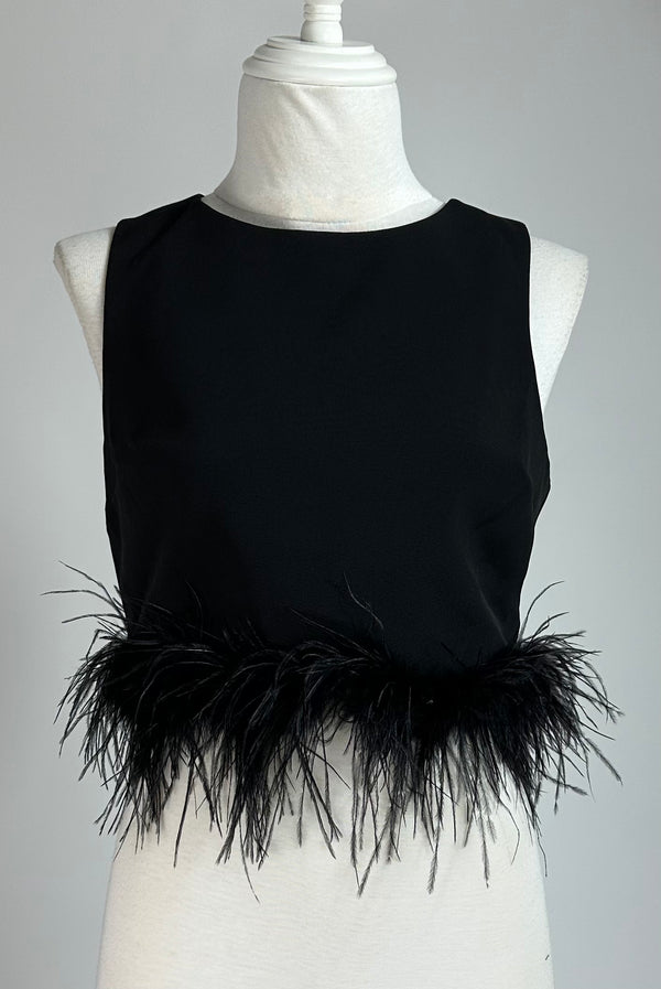 Blusa Corta Con Pluma Negro