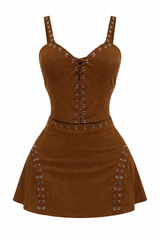 Set Top y Falda Velvet Color Café