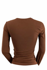 Blusa Manga Larga Escote Ruched Chocolate