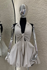 Vestido Halter Lazo Taupe White