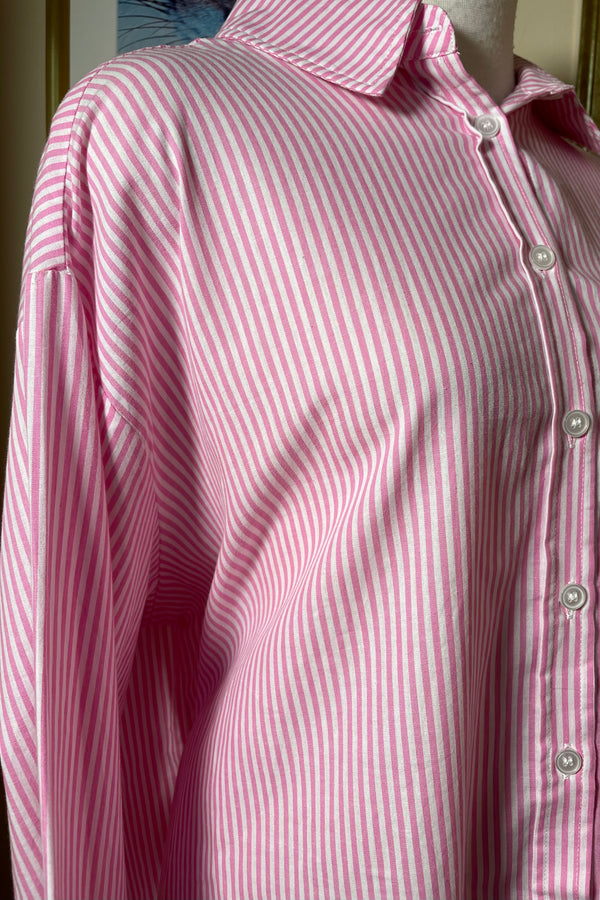 Camisa de Boton Rayada Rosa