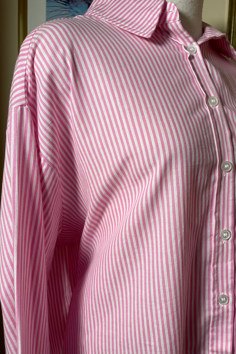 Camisa de Boton Rayada Rosa