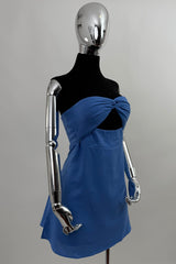 Vestido Lino Corto Suelto Azul