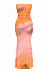 Vesido Mesh Print Rosa con Naranja