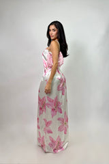 Vestido Largo Strapless Floral Blanco