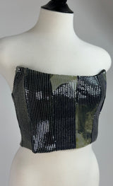 Crop Top Lentejuela Verde Con Negro