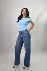 Pantalon Boyfriend Rhinestone Medium Denim