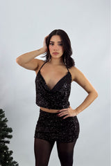 Set Top y Falda Lentejuela Negro