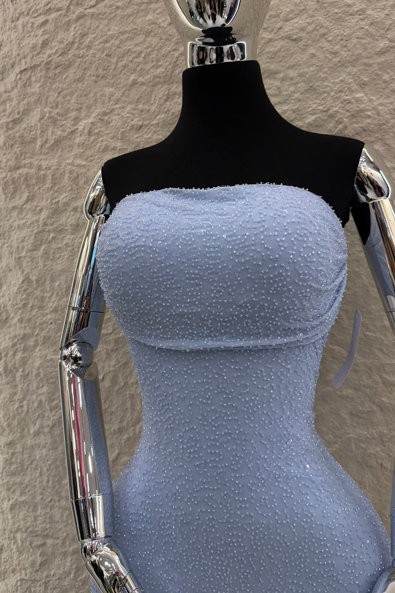 Vestido Strapples Rhinestone Azul