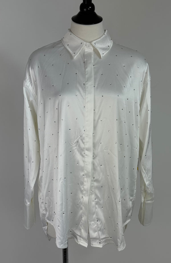 Camisa Satin Con App De Piedras Blanco