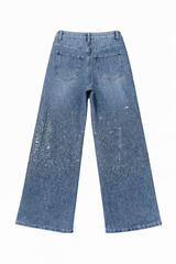 Pantalon Rhinestone Wide Leg Denim