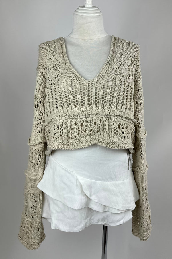 Blusa Corta Crochet Beige