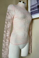Blusa Corta Mesh De Encaje Rosa