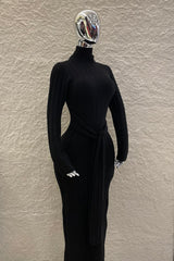 Vestido Ajustado Tela Sweater Negro