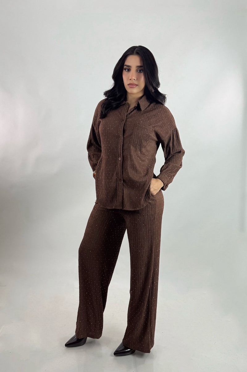 Set de Camisa y Pantalon Rhinestone Cafe