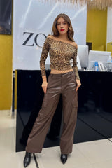 Blusa Off Shoulder Mesh Animal Print