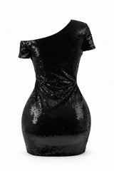 Vestido Lentejuela Asimetrico Negro