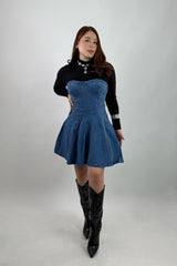 Vestido Strapless Volado Denim