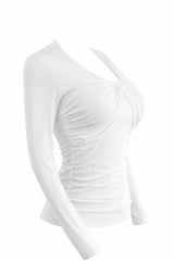 Blusa Manga Larga Escote Ruched Blanco