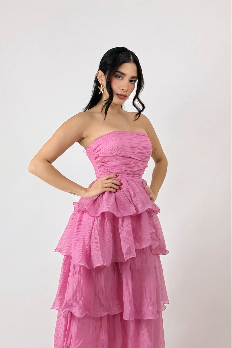 Vestido Midi de Olanes Rosa