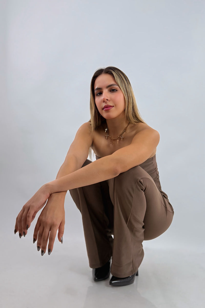 Set Top y Pantalon Cafe