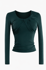 Blusa Manga Larga Escote Ruched Verde
