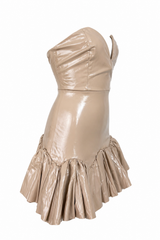Vestido Strapple con Olan VInipiel Beige