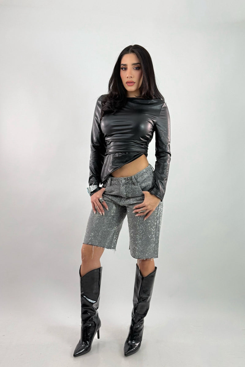 Biker Rhinestone Gris