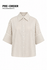 Camisa Rayada Oversize Beige