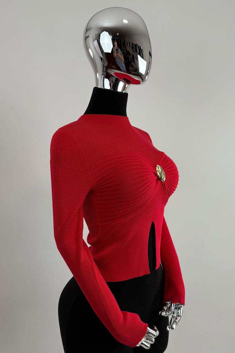 Blusa Manga Larga App Dorada Rojo