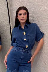 Camisa de Botones Dorados Denim