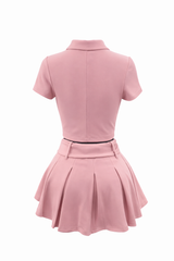 Set Top de Botones y Falda con Hebilla Rosa