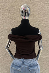 Top Off Shoulder Ruched Cafe