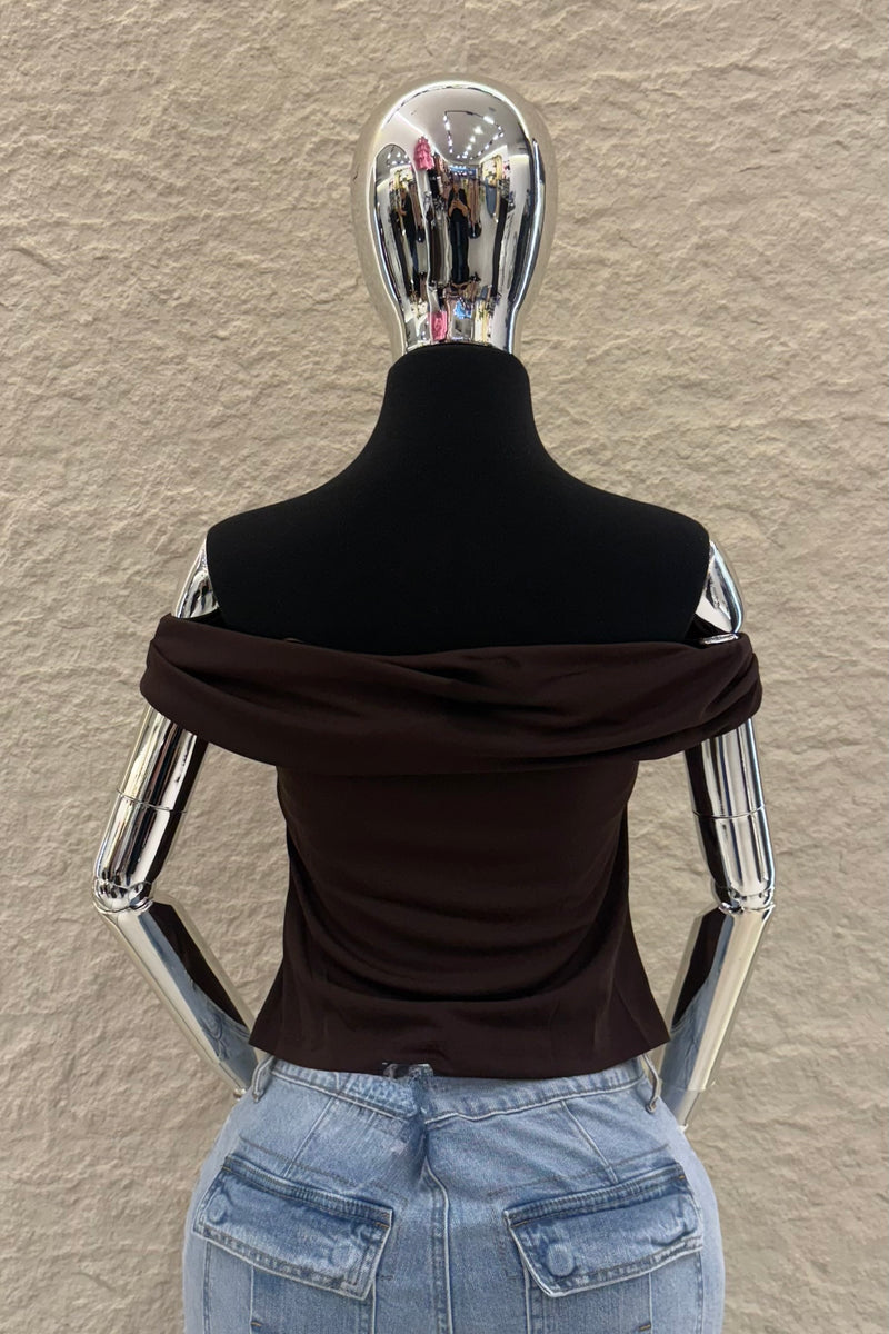 Top Off Shoulder Ruched Cafe