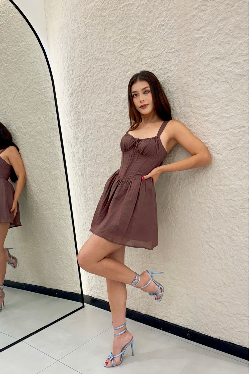 Vestido Corto Corset Cafe