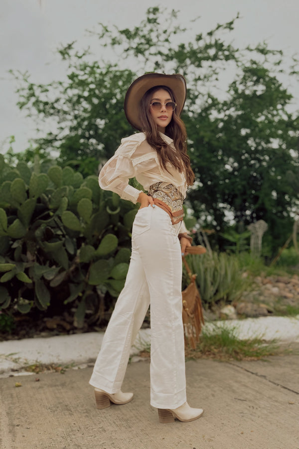 Pantalon Bordado Blanco