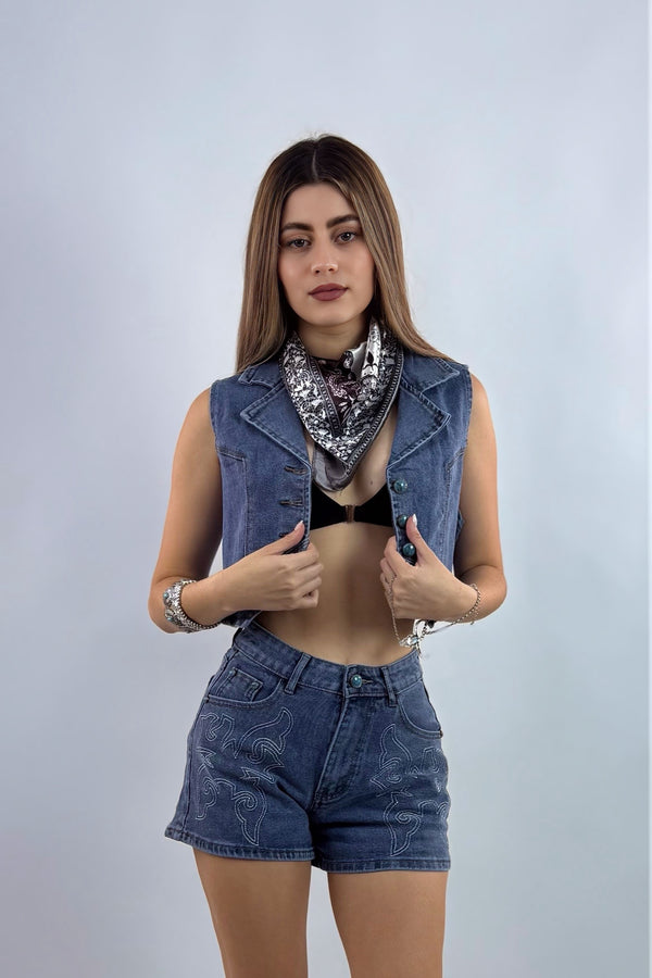 Short Boton Turquoise Denim