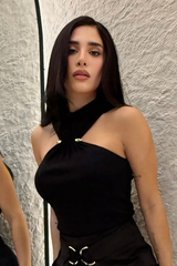 Blusa App Dorada Halter Negro