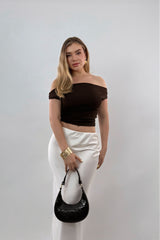 Top Off Shoulder Ruched Cafe