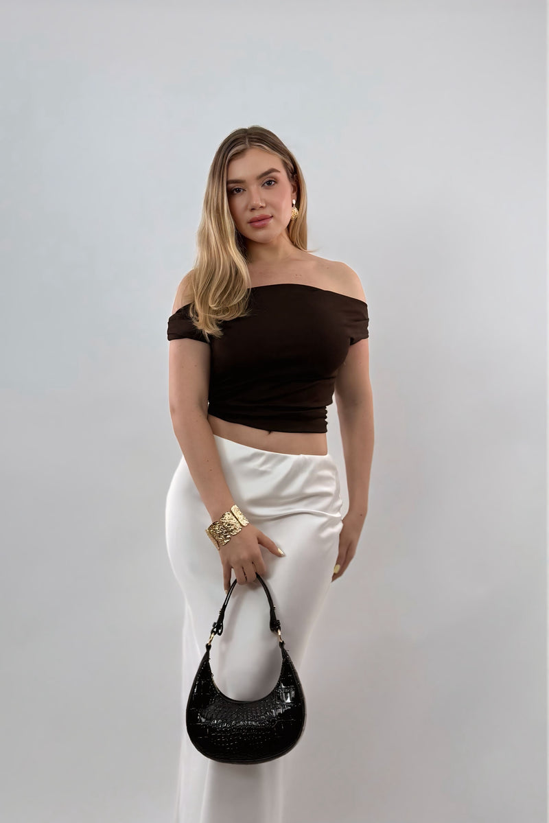 Top Off Shoulder Ruched Cafe