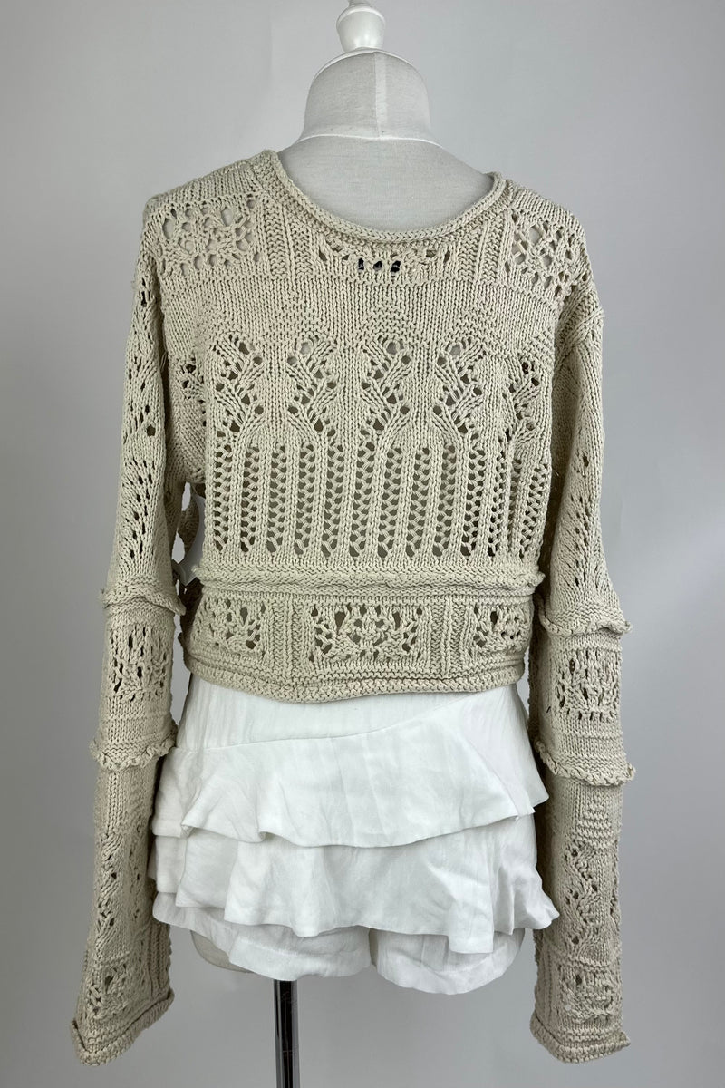 Blusa Corta Crochet Beige