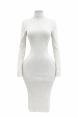 Vestido Manga Larga Cuello Tortuga Blanco