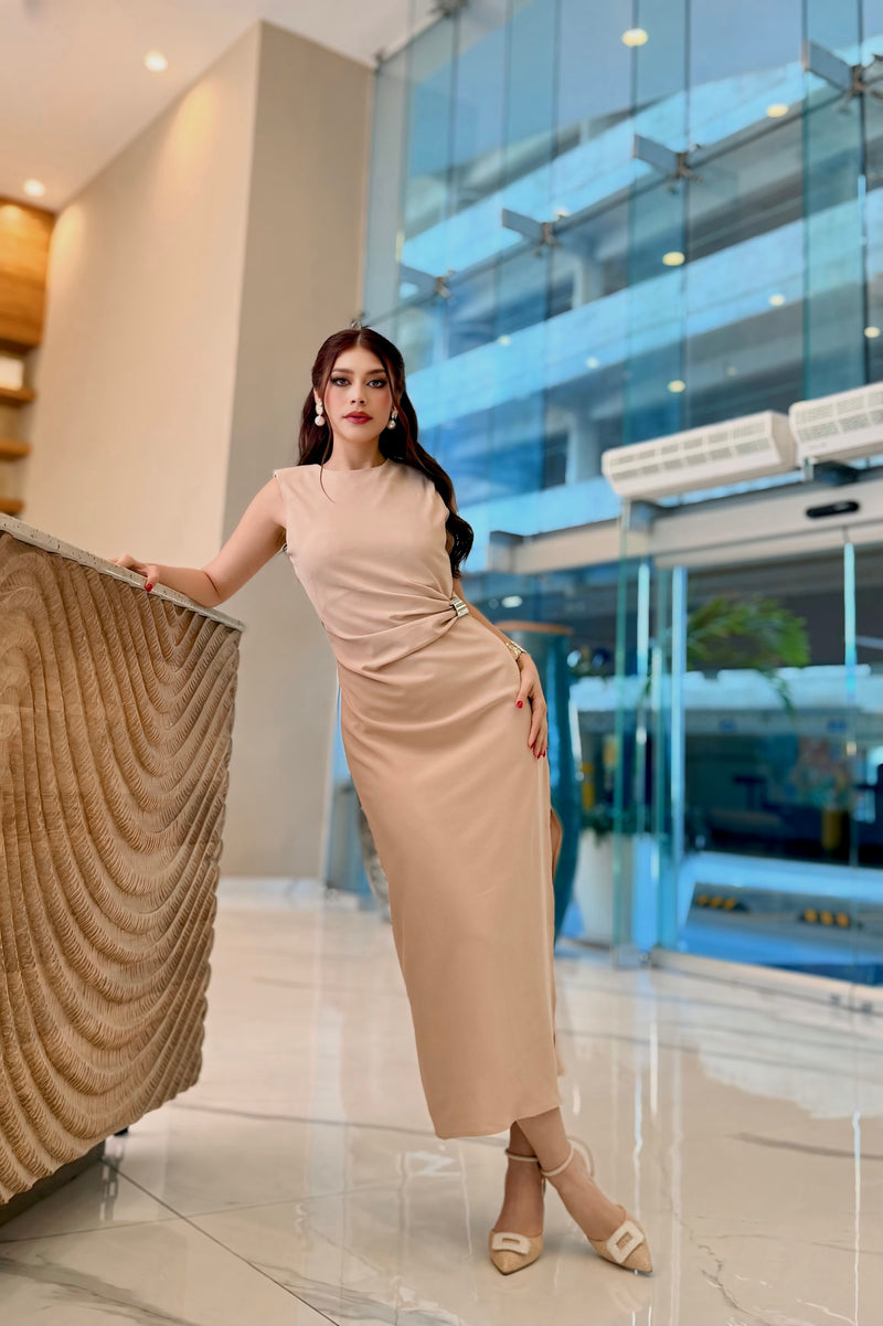 Vestido Midi App Dorada Beige