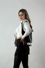 Chaleco Vinipiel Faux Fur Negro