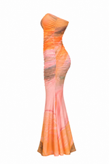 Vesido Mesh Print Rosa con Naranja