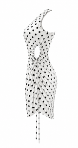 Vestido One Shoulder Plisado Polka Beige