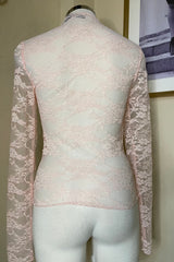 Blusa Corta Mesh De Encaje Rosa