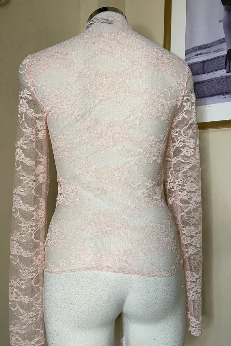 Blusa Corta Mesh De Encaje Rosa
