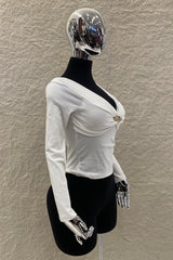 Blusa Brillosa App Dorada Blanco