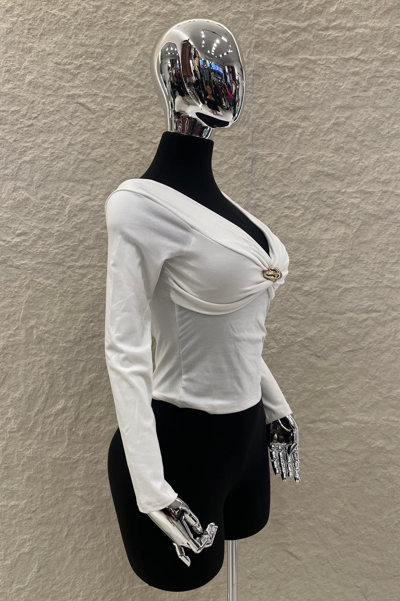 Blusa Brillosa App Dorada Blanco